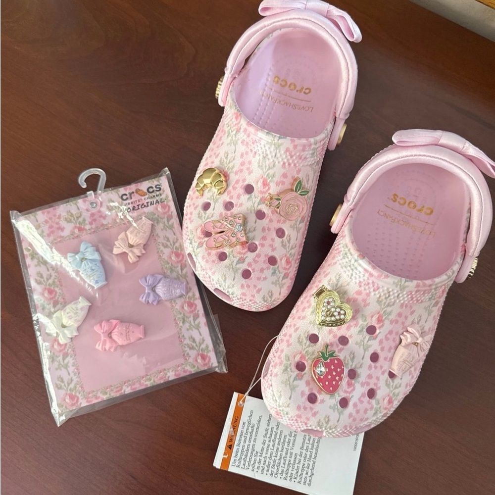 CROCS Kids' Pink Floral Clogs with Charms and Bow Jibbitz